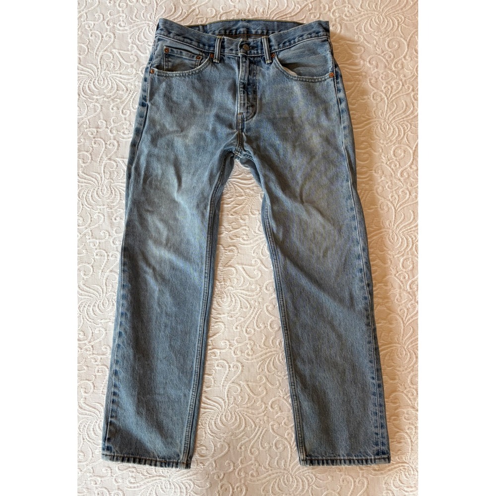 Levis 505 Regular Fit Straight Leg Jeans Mens 33x29 Light‎ Blue Denim Distressed